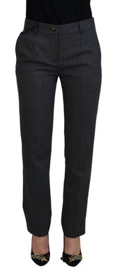 Dolce & Gabbana Gray Stripes Wool Tapered Women Pants -   -  Dolce & Gabbana.
